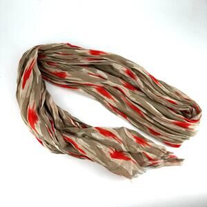 Taupe Coral Cotton Gauze Ikat Scarf Lightweight Boho Wrap 76x14
